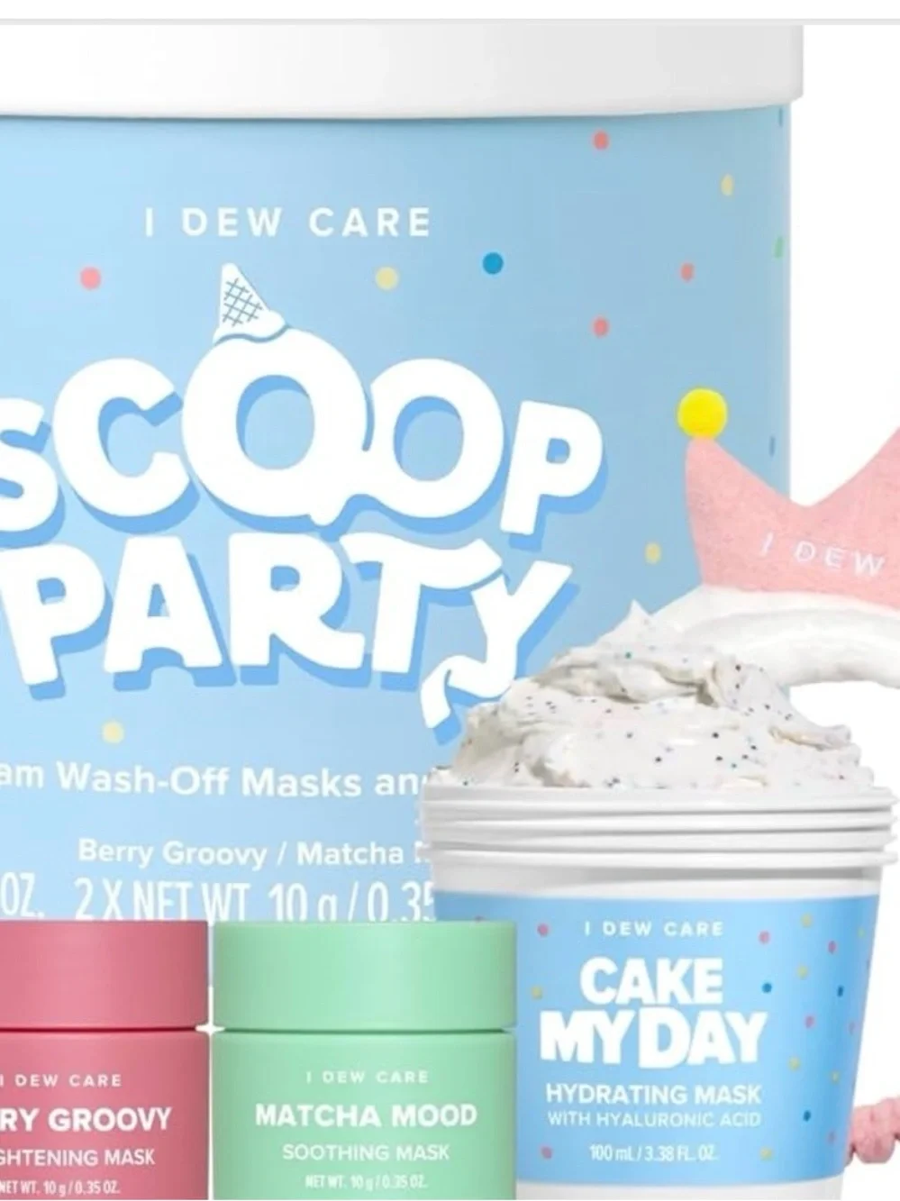 I Dew Care Scoop Party Wash-Off Mask Set + Headband Hyaluronic Vegan Face